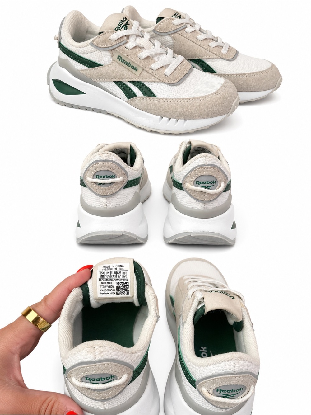 Reebok Kids Cream and Green Retro-Style Sneakers
